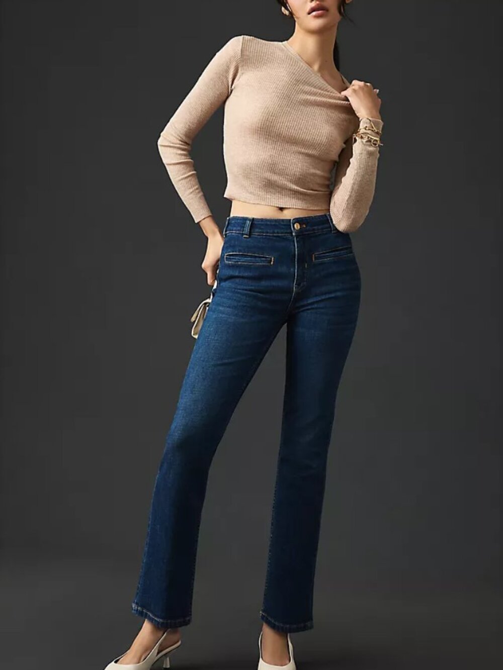 Anthropologie Maeve Essential Kick Flare Crop Jeans 28 Dark Wash NWT Minimalist